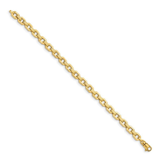 Quality Gold 14K Gold Polished & Textured Fancy Link Bracelet SF2589-7.5