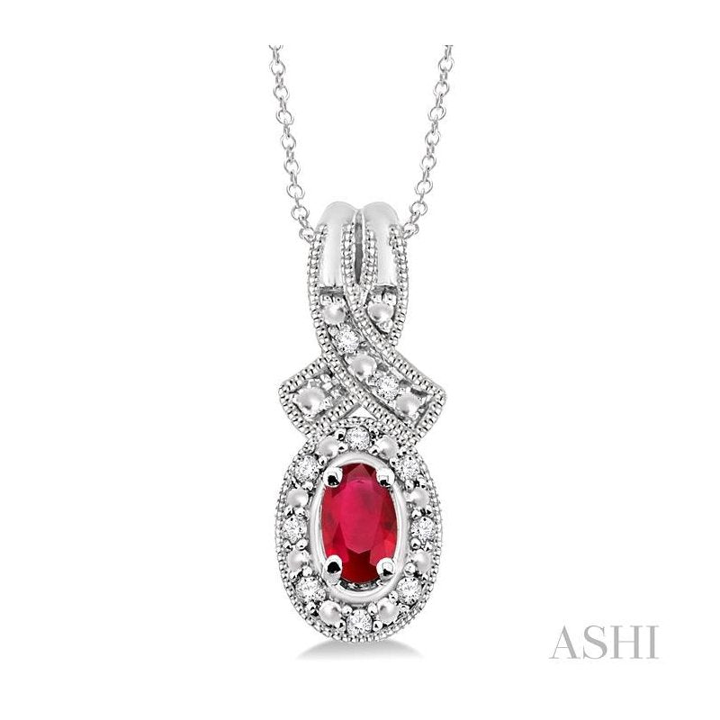 ASHI Silver Oval Shape Gemstone & Halo Diamond Pendant 88529PPSSRBSLPD