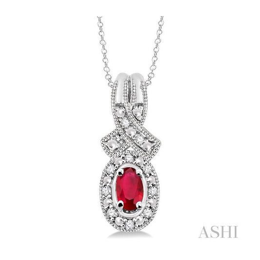 ASHI Silver Oval Shape Gemstone & Halo Diamond Pendant 88529PPSSRBSLPD