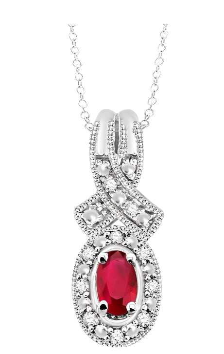 Parkplace Jewelers Silver Oval Shape Gemstone & Halo Diamond Pendant 88529PPSSRBSLPD