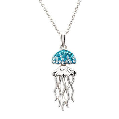 Sterling silver jellyfish necklace with light blue crystals and moveable legs