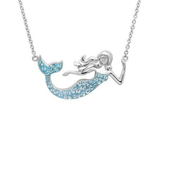 Sterling silver mermaid station necklace with light blue crystals