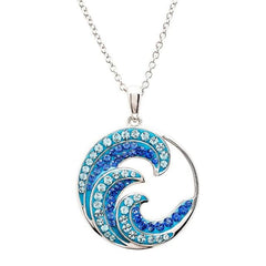 Sterling silver wave necklace with blue and light blue crystals