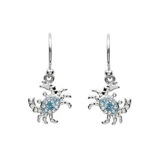 Sterling silver crab earrings with light blue crystals