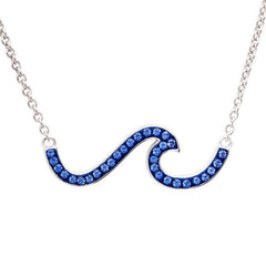 Sterling silver station line wave necklace with dark blue crystals