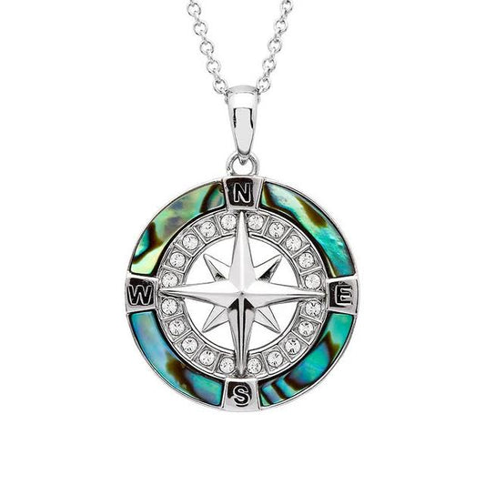 Sterling silver compass necklace with abalone boarder