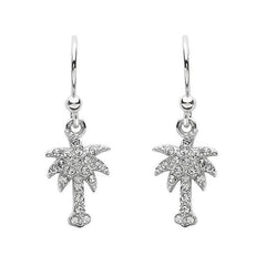 Sterling silver palm tree earrings with white crystals