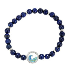 Sterling silver wave bracelet with lapis lazuli beads