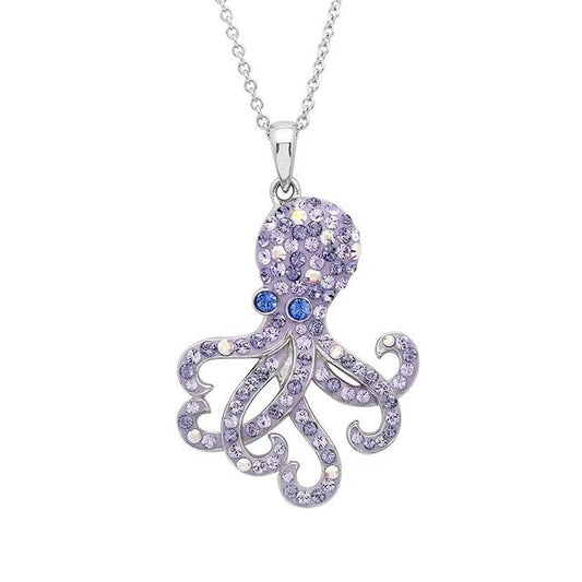 Sterling silver octopus necklace with purple crystals