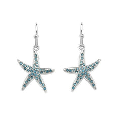 Sterling silver starfish earrings with light blue crystals