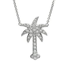 Sterling silver palm tree station necklace with white crystals
