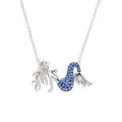 Sterling silver mermaid station necklace with dark blue crystals