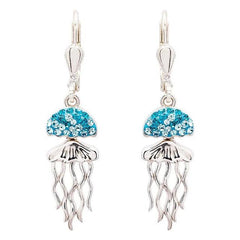 Sterling silver jellyfish lever back earrings with light blue crystals and movable legs
