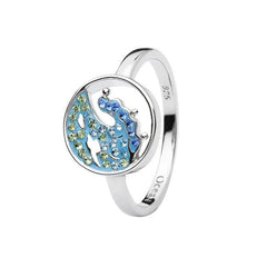 Sterling silver wave ring with blue and green crystals