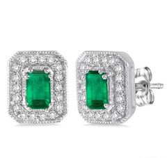 Parkplace Jewelers Emerald Shape Gemstone & Halo Diamond Earrings 58456PPFNEREMWG