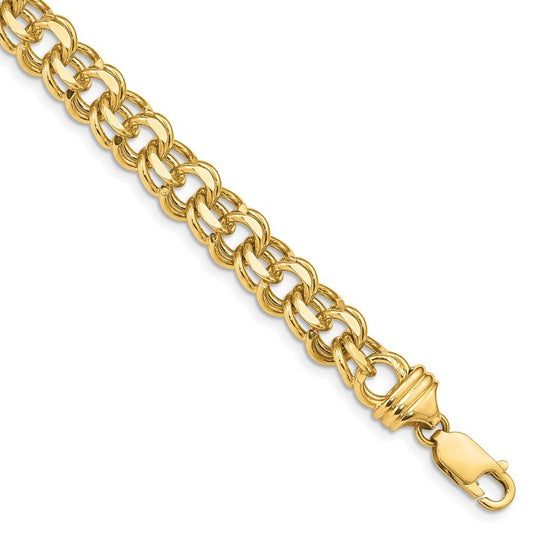 Quality Gold 14k 8in 8.5mm Solid Double Link Charm Bracelet DOH20