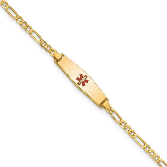 Quality Gold 14k Medical Soft Diamond Shape Red Enamel Figaro ID Bracelet XM595CC