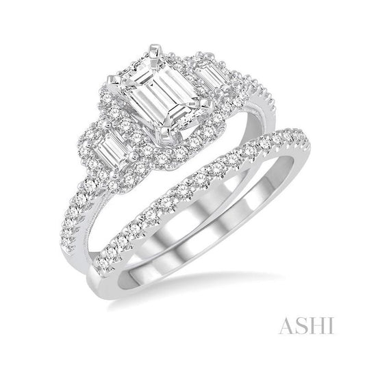 ASHI Emerald Shape Halo Diamond Wedding Set 243C0PPFHWG-WS-1.10