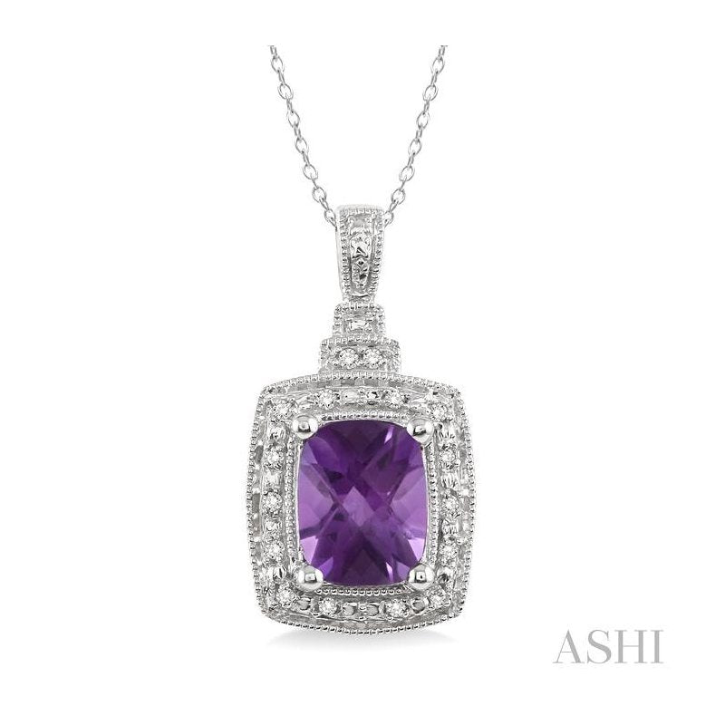 ASHI Silver Cushion Shape Gemstone & Diamond Pendant 88108PPSSAMSLPD