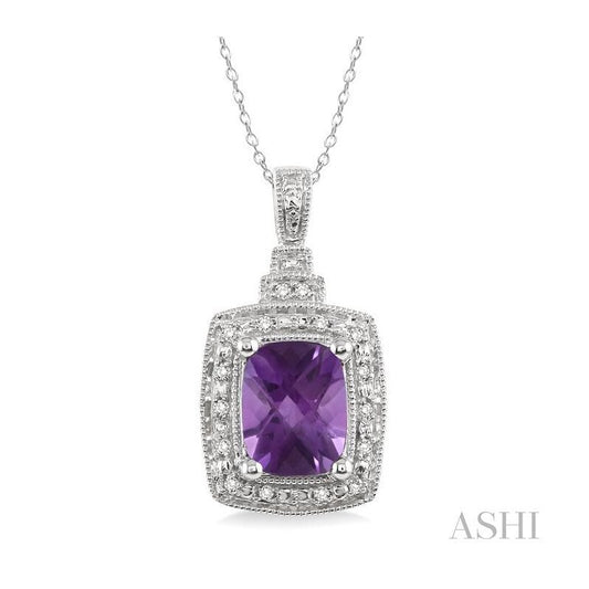 ASHI Silver Cushion Shape Gemstone & Diamond Pendant 88108PPSSAMSLPD