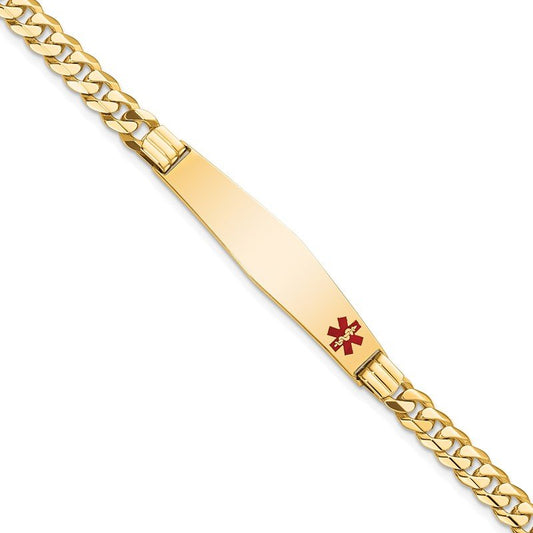 Quality Gold 14K Medical Red Enamel Curb Link ID Bracelet XM568CR