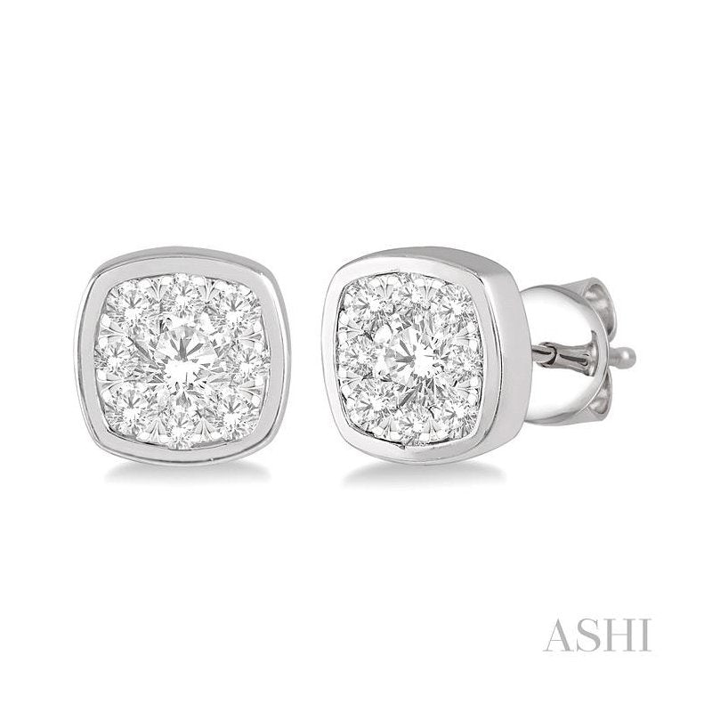 ASHI Cushion Shape Lovebright Essential Diamond Stud Earrings 919B5PPFHERWG