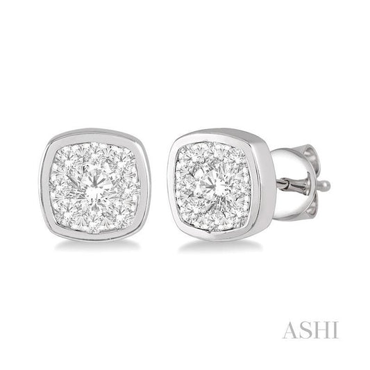 ASHI Cushion Shape Lovebright Essential Diamond Stud Earrings 919B5PPFHERWG
