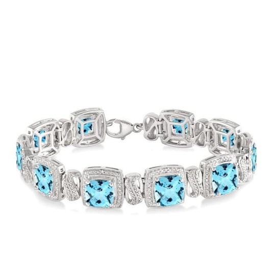 Parkplace Jewelers Silver Cushion Shape Gemstone & Diamond Bracelet 85538PPSSBTSLTB
