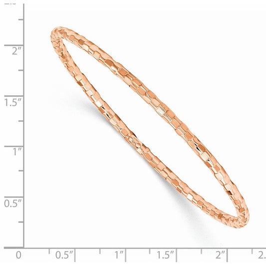 Quality Gold 14K Rose Gold Polished Textured Slip-on Bangle Bracelet DB586