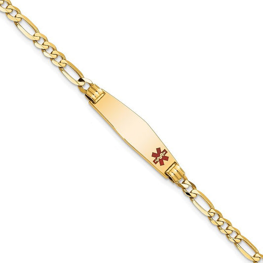 Quality Gold 14K Medical Soft Diamond Shape Red Enamel Figaro ID Bracelet XM553FC