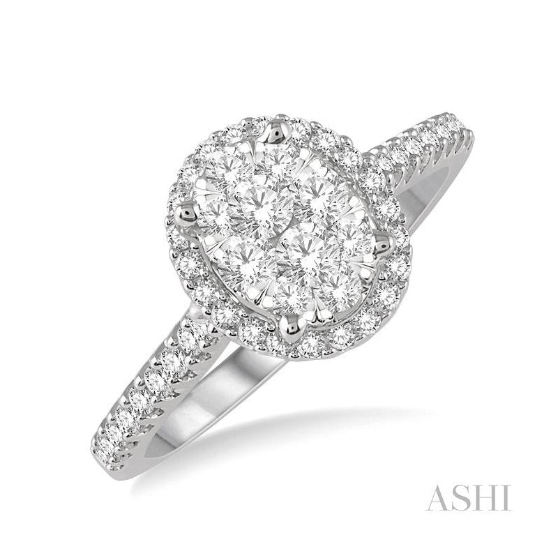 ASHI Oval Shape Halo Lovebright Essential Diamond Engagement Ring 125F3PPFGWY