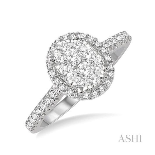 ASHI Oval Shape Halo Lovebright Essential Diamond Engagement Ring 125F3PPFGWY