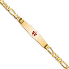 Quality Gold 14K Medical Soft Diamond Shape Red Enamel Flat Figaro Link ID Bracelet XM566CC