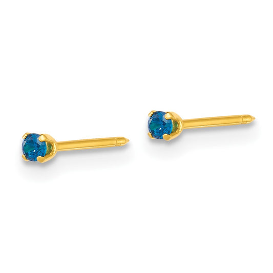 1063E Inverness Stainless Steel 24k Gold-plated 2mm Blue CZ Stud Post Piercing Earrings