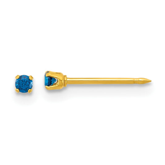1063E Inverness Stainless Steel 24k Gold-plated 2mm Blue CZ Stud Post Piercing Earrings