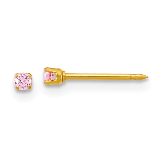 1064E Inverness Stainless Steel 24k Gold-plated 2mm Pink CZ Stud Post Piercing Earrings