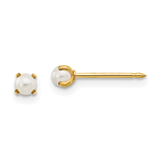 108E Inverness 14k 3mm Simulated Pearl Post Earrings