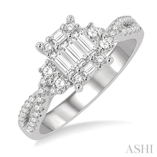ASHI Emerald Shape Fusion Diamond Engagement Ring 110E2PPFHWG