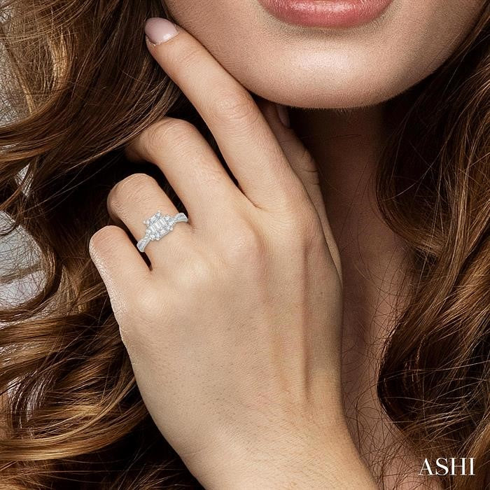 ASHI Emerald Shape Fusion Diamond Engagement Ring 110E2PPFHWG