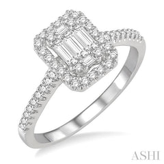 ASHI Emerald Shape Halo Fusion Diamond Engagement Ring 112A3PPFGWG