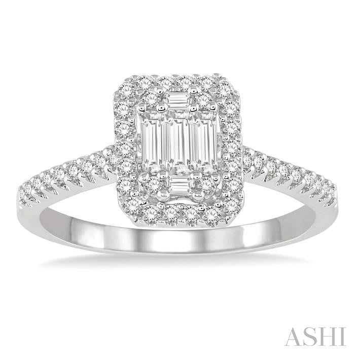 ASHI Emerald Shape Halo Fusion Diamond Engagement Ring 112A3PPFGWG