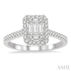 ASHI Emerald Shape Halo Fusion Diamond Engagement Ring 112A3PPFGWG