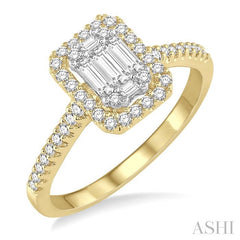 ASHI Emerald Shape Halo Fusion Diamond Engagement Ring 112A3PPFGYW