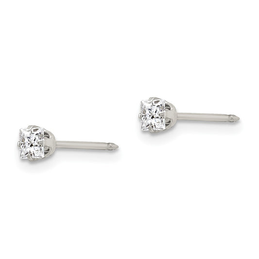 112E Inverness Stainless Steel 3mm Square CZ Post Earrings
