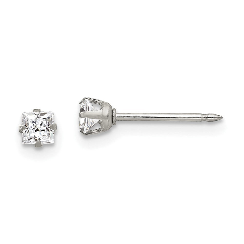 112E Inverness Stainless Steel 3mm Square CZ Post Earrings