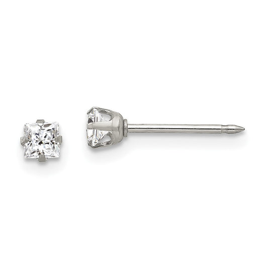 112E Inverness Stainless Steel 3mm Square CZ Post Earrings