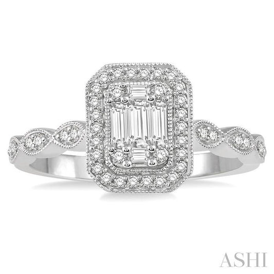 ASHI Emerald Shape Halo Fusion Diamond Engagement Ring 113A5PPFGWG