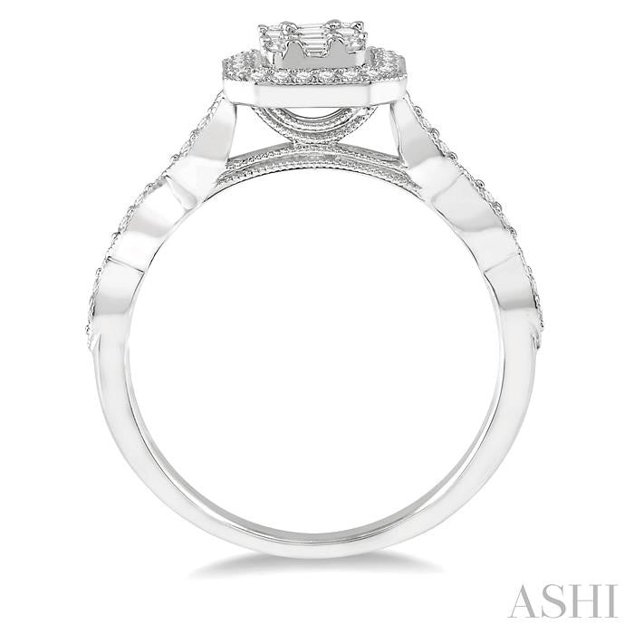 ASHI Emerald Shape Halo Fusion Diamond Engagement Ring 113A5PPFGWG
