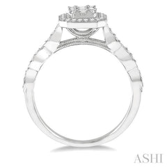 ASHI Emerald Shape Halo Fusion Diamond Engagement Ring 113A5PPFGWG