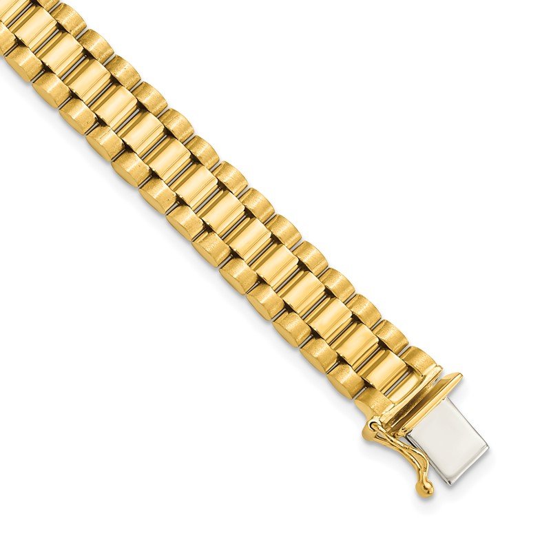 Quality Gold 14K Men's Satin and Polished 8in Link Bracelet GB213-8